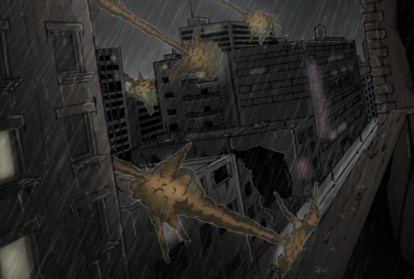 Das Unheil regnet auf die Erde nieder.