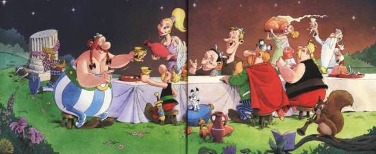 Die Gallier gemeinsam am Tisch mit ihren Schöpfern