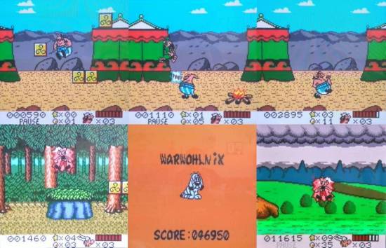 Obelix im Einsatz und Asterix bei der Einnahme des Zaubertrank. Idefix muss als Trostpflaster herhalten, wenn man alle Leben verbraucht hat.