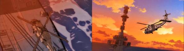 Der Helikopter startet und der Himmel ist malerisch.